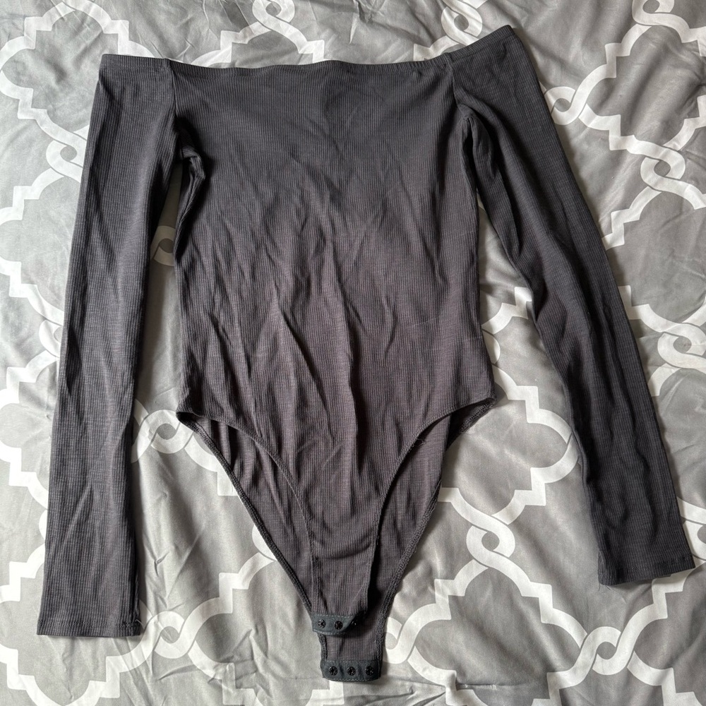 Charcoal Ribbed Knit Bodysuit